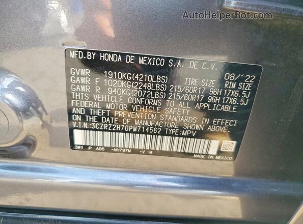 3CZRZ2H70PM714562 2023 HONDA HR-V Серый Вид наклейки с VIN-кодом