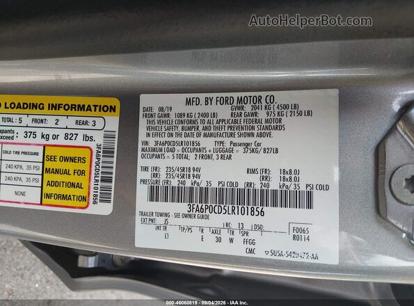 3FA6P0CD5LR101856 2020 FORD FUSION Silver Շարժիչի բաժամունքի տեսք
