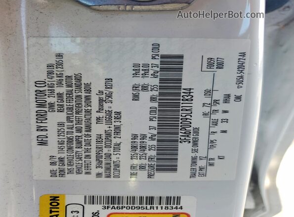 3FA6P0D95LR118344 2020 FORD FUSION White Widok komory silnika