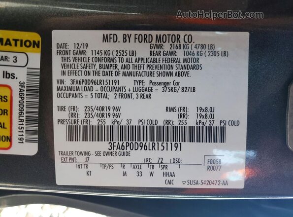 3FA6P0D96LR151191 2020 FORD FUSION Серый Вид подкапотного пространства