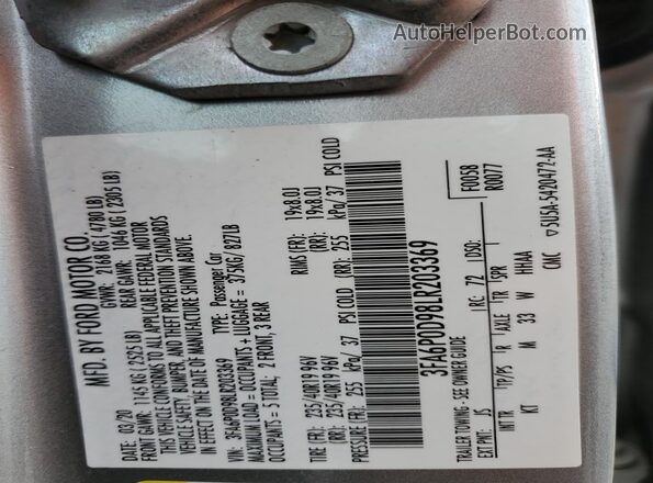 3FA6P0D98LR203369 2020 FORD FUSION Silver ძრავის განყოფილების ხედი