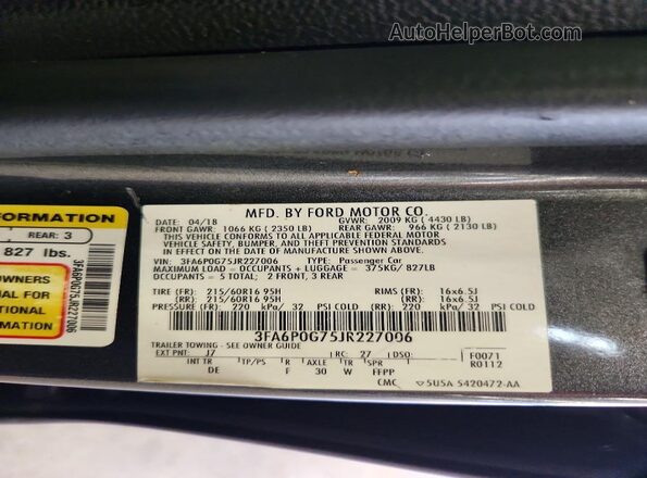 3FA6P0G75JR227006 2018 FORD FUSION Gray Вид підкапотного простору