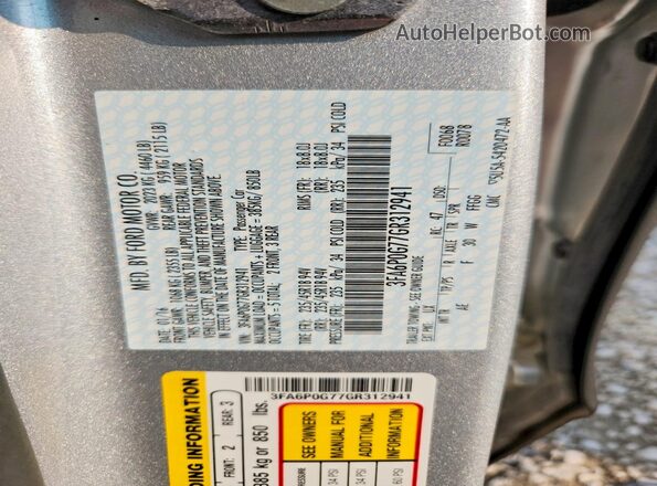3FA6P0G77GR312941 2016 FORD FUSION Silver Vista del compartimento del motor