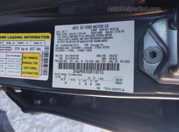 3FA6P0H70JR110755 2018 FORD FUSION Black Engine compartment view
