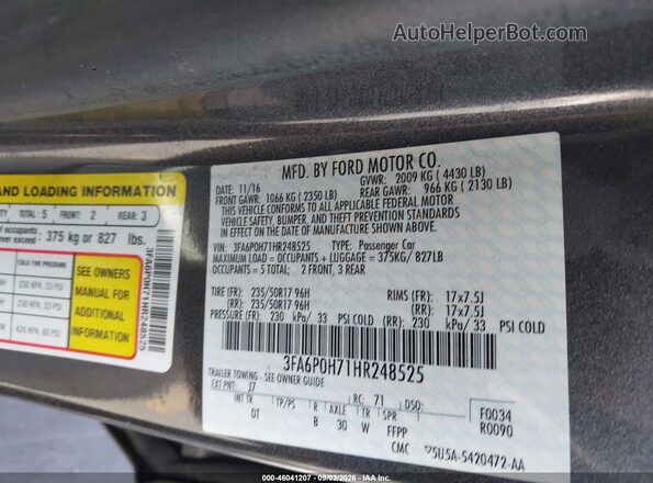 3FA6P0H71HR248525 2017 FORD FUSION Серый Вид подкапотного пространства