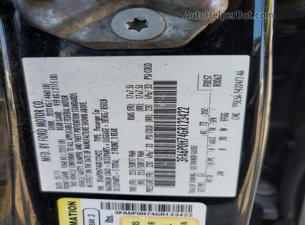 3FA6P0H74GR123422 2016 FORD FUSION Black ძრავის განყოფილების ხედი