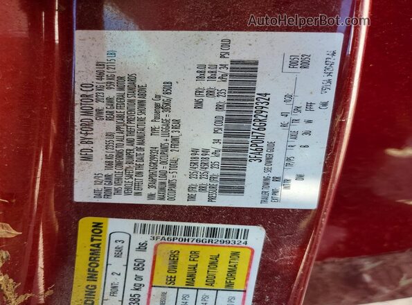 3FA6P0H76GR299324 2016 FORD FUSION Red Engine compartment view