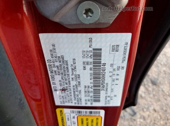 3FA6P0HD0HR240146 2017 FORD FUSION Maroon Engine compartment view