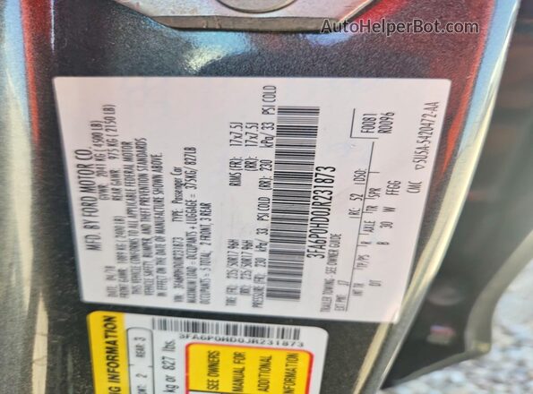 3FA6P0HD0JR231873 2018 FORD FUSION Charcoal Vista del compartimento del motor