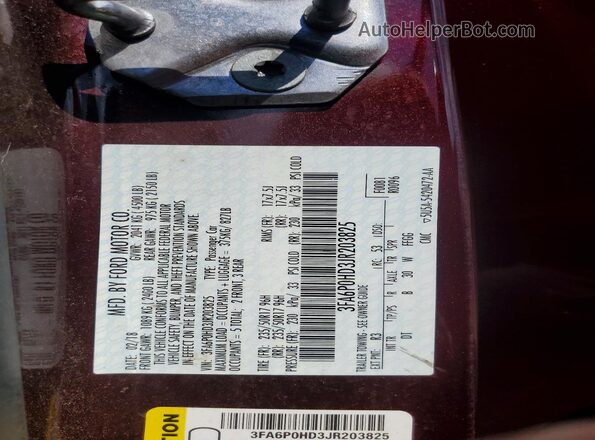 3FA6P0HD3JR203825 2018 FORD FUSION Фиолетовый Вид подкапотного пространства