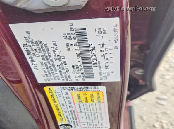 3FA6P0HD3JR256878 2018 FORD FUSION Red VIN sticker view