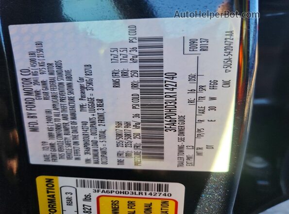 3FA6P0HD3LR142740 2020 FORD FUSION Blue Շարժիչի բաժամունքի տեսք
