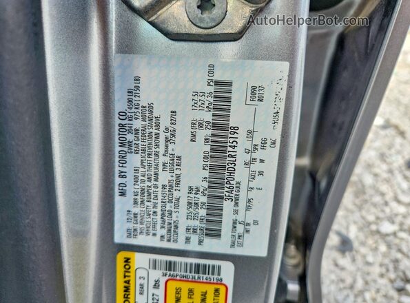 3FA6P0HD3LR145198 2020 FORD FUSION Silver Vista del compartimento del motor