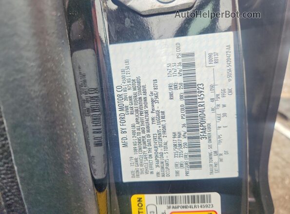 3FA6P0HD4LR145923 2020 FORD FUSION Black Вид підкапотного простору