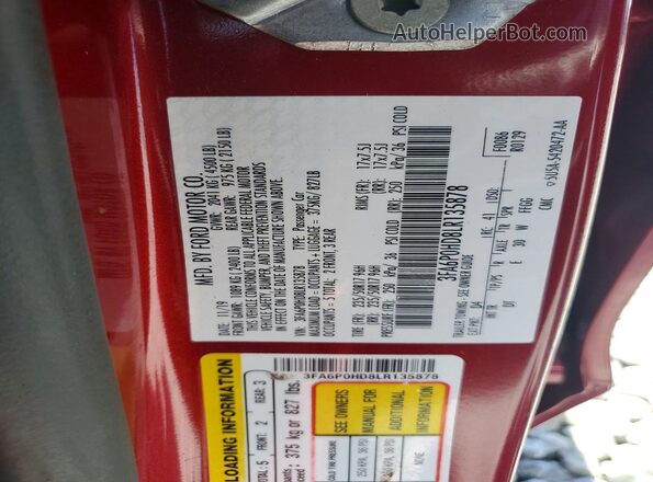 3FA6P0HD8LR135878 2020 FORD FUSION Red Widok komory silnika