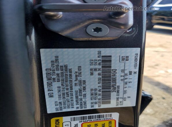 3FA6P0LU0KR194543 2019 FORD FUSION Gray Engine compartment view