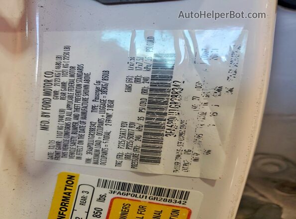 3FA6P0LU1GR288342 2016 FORD FUSION Белый Вид подкапотного пространства