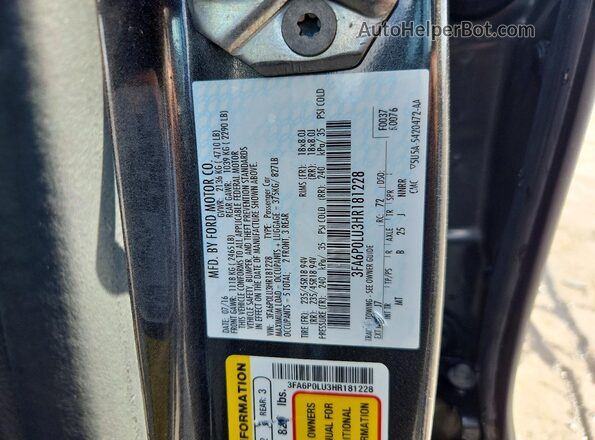3FA6P0LU3HR181228 2017 FORD FUSION Серый Вид подкапотного пространства