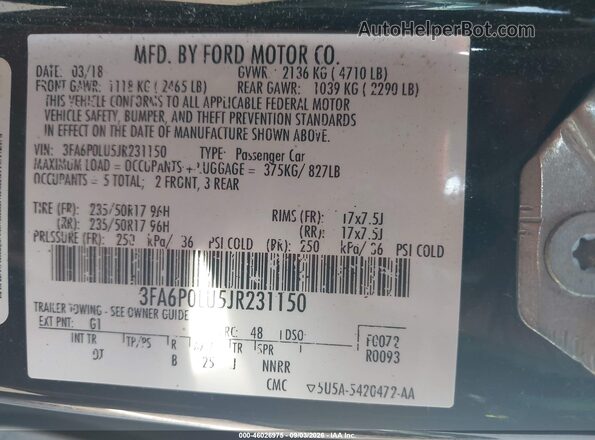 3FA6P0LU5JR231150 2018 FORD FUSION HYBRID Black Engine compartment view