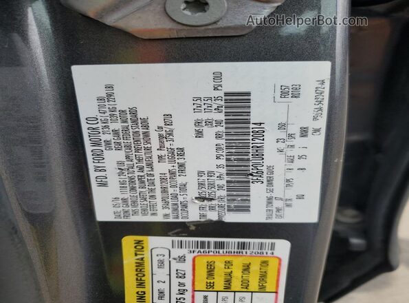 3FA6P0LU8HR120814 2017 FORD FUSION Gray ძრავის განყოფილების ხედი