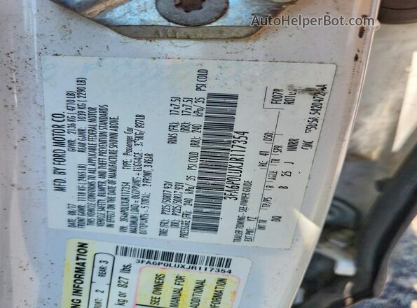 3FA6P0LUXJR117354 2018 FORD FUSION White Widok naklejki z numerem VIN