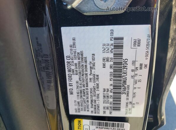3FA6P0MU7LR139345 2020 FORD FUSION Black Widok komory silnika