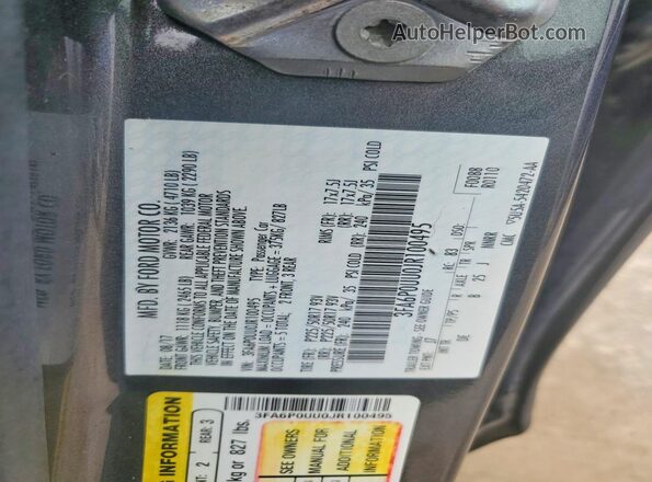 3FA6P0UU0JR100495 2018 FORD FUSION Серый Вид наклейки с VIN-кодом