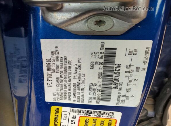 3FA6P0UUXJR142169 2018 FORD FUSION Синий Вид подкапотного пространства