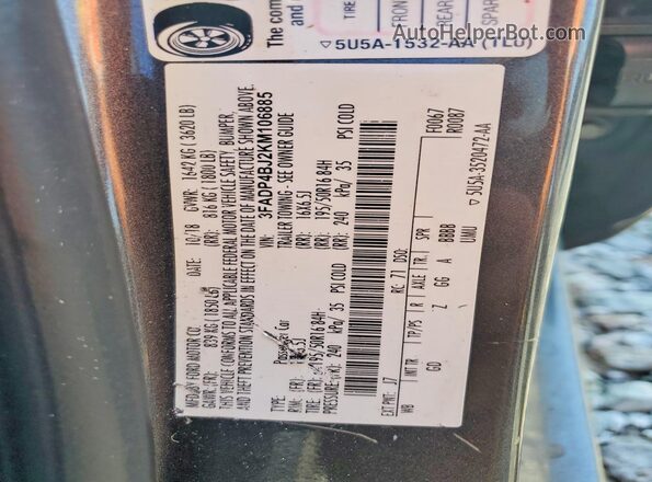 3FADP4BJ2KM106885 2019 FORD FIESTA Gray Vista del compartimento del motor