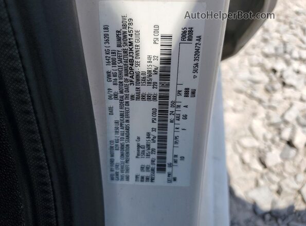 3FADP4BJ3KM145789 2019 FORD FIESTA White Вид підкапотного простору