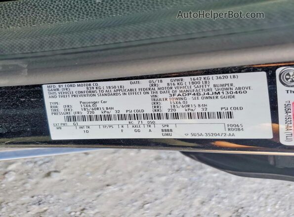 3FADP4BJ4JM130460 2018 FORD FIESTA Black Вид підкапотного простору