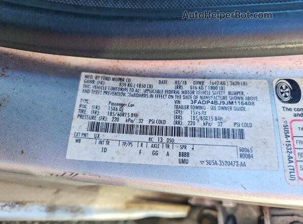 3FADP4BJ9JM116408 2018 FORD FIESTA Серебряный Вид подкапотного пространства