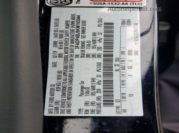 3FADP4BJ9KM165044 2019 FORD FIESTA Black Vista de la etiqueta del VIN
