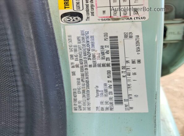 3FADP4EJ0KM156762 2019 FORD FIESTA Бирюзовый Вид наклейки с VIN-кодом