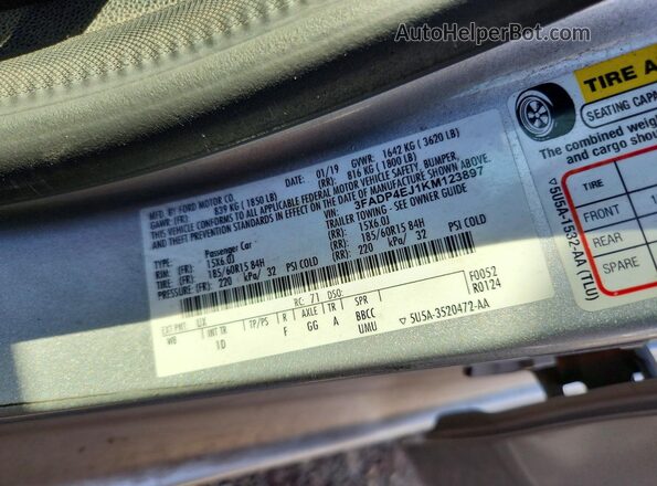 3FADP4EJ1KM123897 2019 FORD FIESTA Silver ძრავის განყოფილების ხედი