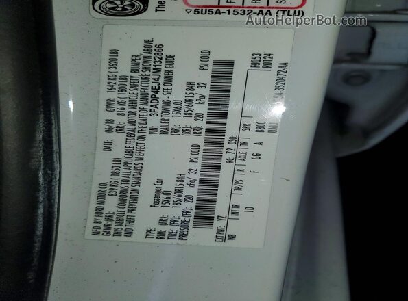 3FADP4EJ4JM132866 2018 FORD FIESTA White Widok komory silnika