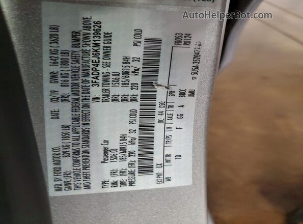 3FADP4EJ6KM139626 2019 FORD FIESTA Silver Շարժիչի բաժամունքի տեսք