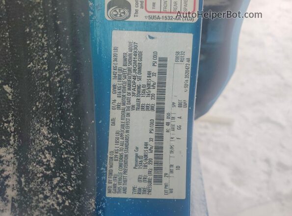 3FADP4EJ8GM149307 2016 FORD FIESTA Синий Вид подкапотного пространства
