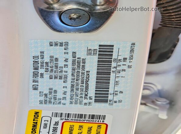 3FMCR9B60PRD02418 2023 FORD BRONCO White Widok naklejki z numerem VIN