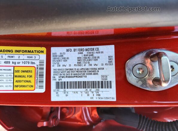 3FMCR9B60PRD60710 2023 FORD BRONCO Orange Widok naklejki z numerem VIN