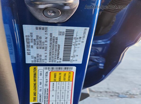 3FMCR9B62PRD48087 2023 FORD BRONCO Blue VIN կոդի պիտակի տեսք