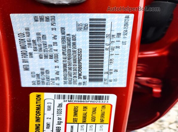 3FMCR9B65PRD25323 2023 FORD BRONCO Red VIN sticker view