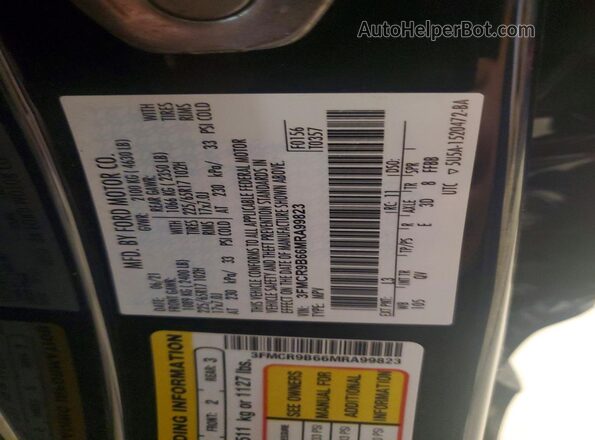 3FMCR9B66MRA99823 2021 FORD BRONCO Blue Widok naklejki z numerem VIN