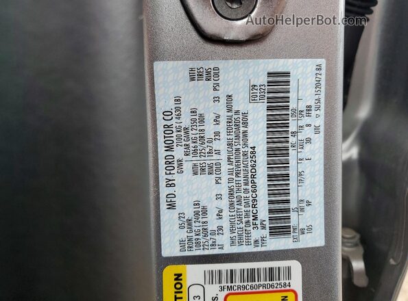 3FMCR9C60PRD62584 2023 FORD BRONCO Silver VIN sticker view