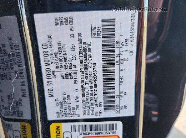3FMCR9C68PRD53759 2023 FORD BRONCO Black VIN კოდის სტიკერის ხედი