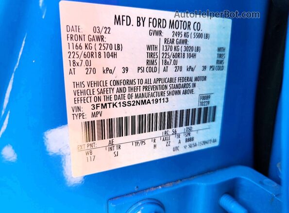 3FMTK1SS2NMA19113 2022 FORD MUSTANG Blue Շարժիչի բաժամունքի տեսք