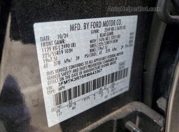 3FMTK3R76RMA43367 2024 FORD MUSTANG Black Vista de la etiqueta del VIN