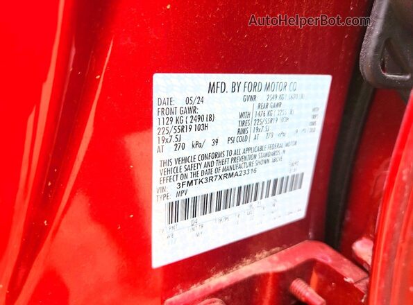 3FMTK3R7XRMA23316 2024 FORD MUSTANG Red Вид наклейки з VIN-кодом