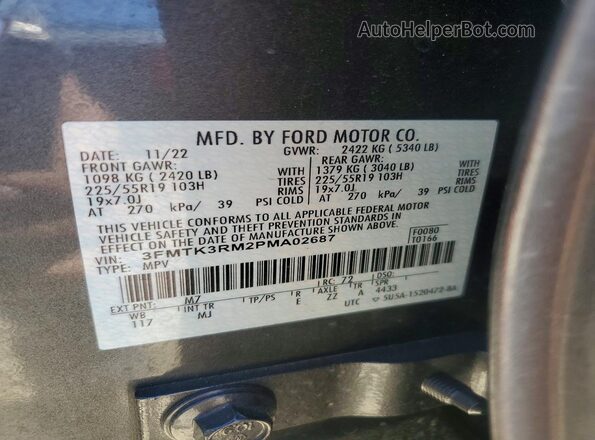 3FMTK3RM2PMA02687 2023 FORD MUSTANG Charcoal Widok naklejki z numerem VIN