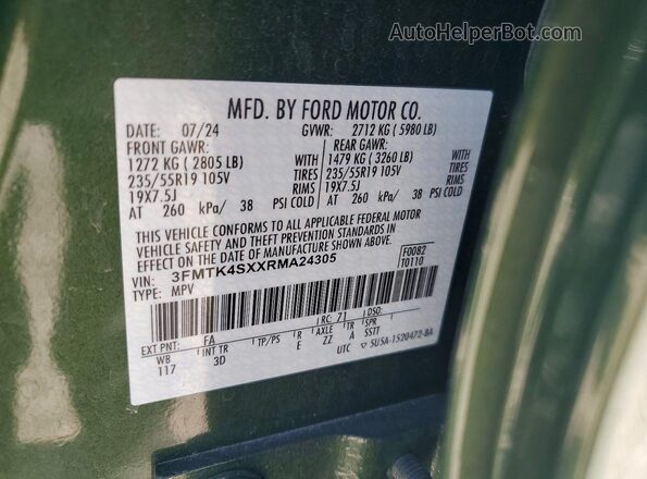 3FMTK4SXXRMA24305 2024 FORD MUSTANG Green Widok naklejki z numerem VIN